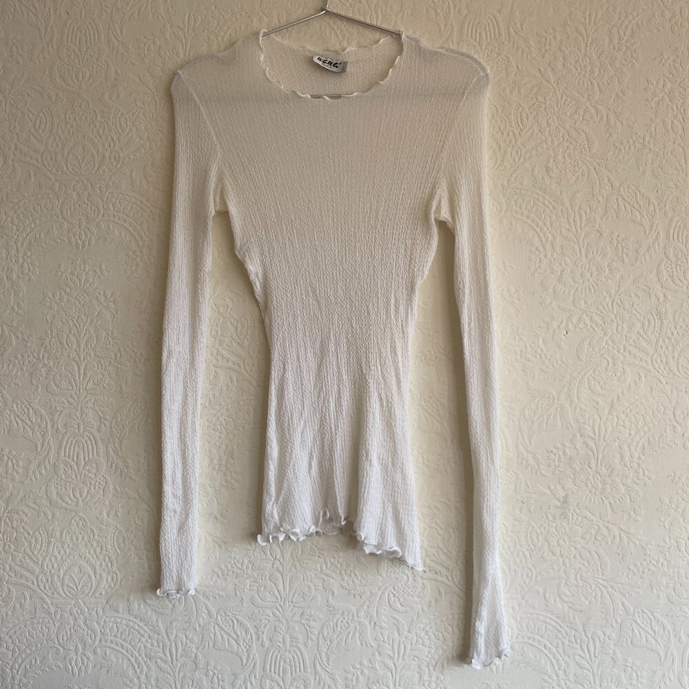 Pristine vintage BCBG lettuce trim tight sheer top